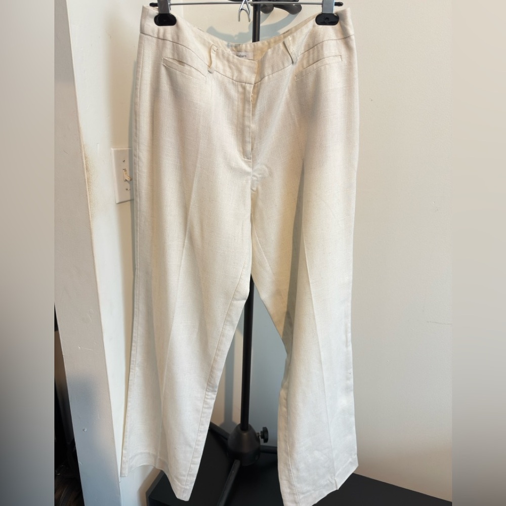 Dressbarn Cream Linen-Blend Trousers